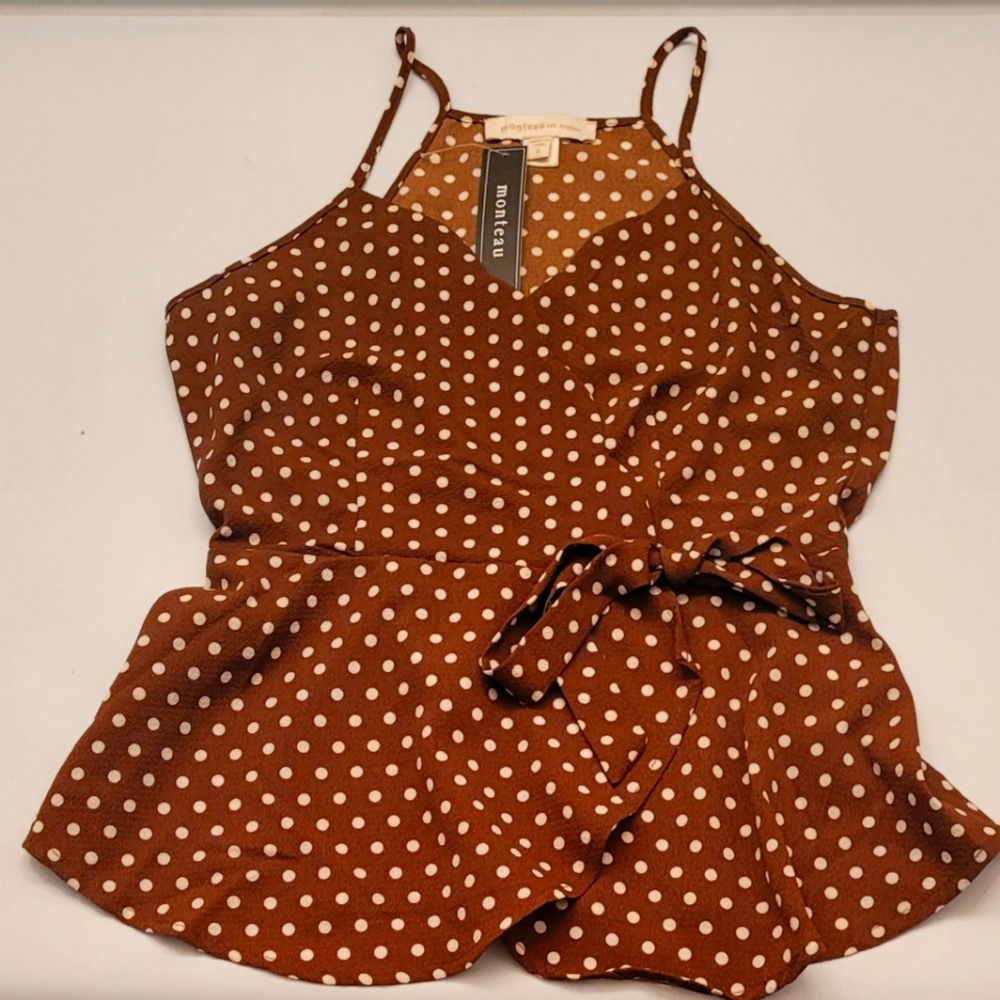Brown and white polka dot tank blouse